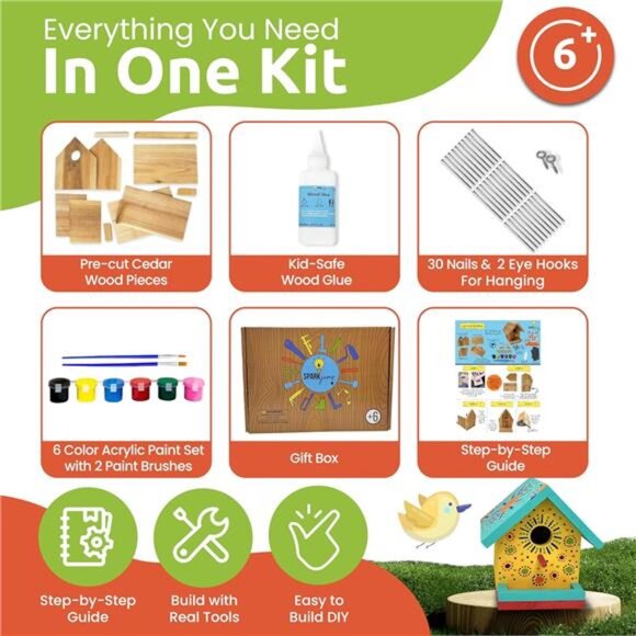 Jr Bird House Kit | DIY Birdhouse Kits Made of Cedar Wood for Outdoors | - Picture 2 of 7